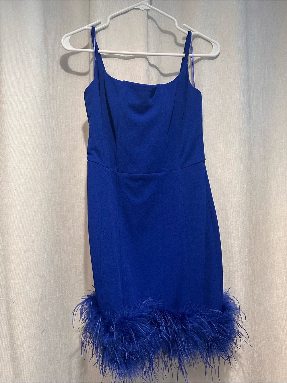 Line & Dot Cobalt Blue Feather Hem Cocktail Dress NWT Size M